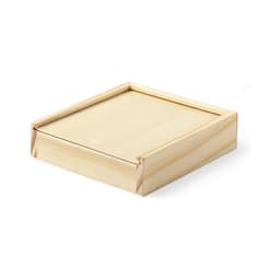 A wooden gift box with a simple, smooth finish. It has a lid and a light natural wood colour.