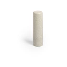 A lip balm in a cylindrical, textured light grey packaging with a minimalist design and branding.