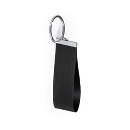 A black keyring with a fabric strap and a metal attachment for easy carrying. It includes a branding logo.
