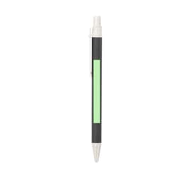 A pen featuring a black barrel with a green section and a silver clip, designed for writing.