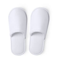 A pair of white footwear slippers made of soft material, featuring an open toe and closed back design.