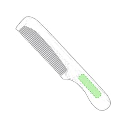A hair comb featuring a textured grip area in green, designed for personal grooming and styling.