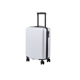 A wheeled bag in sleek white with a black zipper and handle, featuring four wheels for easy mobility.