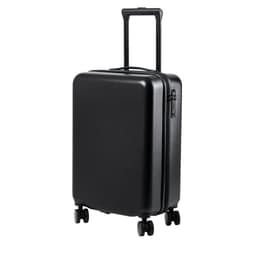 A sleek black wheeled bag with a retractable handle and four wheels for easy transport. It features a branded logo.