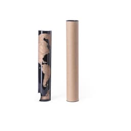 A cylindrical black drink bottle featuring an engraved world map design, accompanied by a brown cylindrical packaging tube.