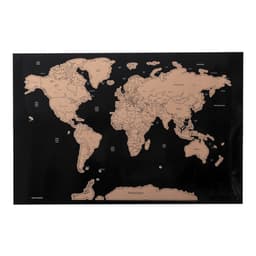 A world map in beige on a black background, featuring country outlines and labels.