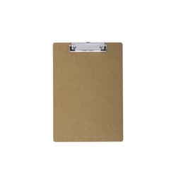 A brown clipboard with a metal clip at the top, designed for holding documents securely.
