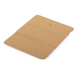 A wireless charger in a minimalist design, featuring a brown, cardboard-like texture and a central logo.