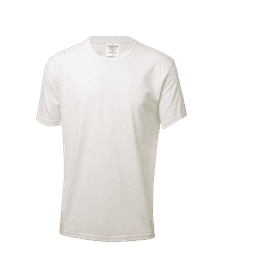 A white organic natural adult T-shirt with short sleeves and a label inside, featuring a simple design.