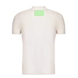 A beige organic natural adult T-shirt with a blank area on the back for potential branding.