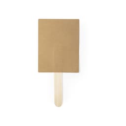 A kraft cardboard sign on a wooden stick. The sign is blank and rectangular in shape.
