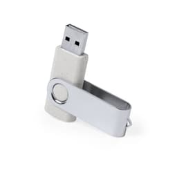 A grey and silver Mozil 16GB USB drive with a swivel design and branding on the surface.