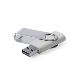 A grey and silver Mozil 16GB USB drive with a swivel design and branding.