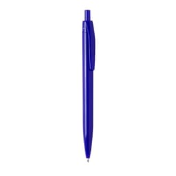 A plastic pen in a vibrant blue colour, featuring a sleek design and a clip on the side.