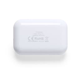 A white charging case for Kikay Antibacterial Earphones, featuring a logo and specifications on the surface.