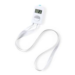 A white digital tally counter with a silver ribbon attached, featuring a display showing the number 21.