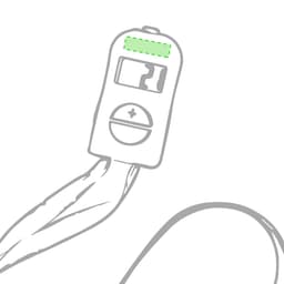 A tally counter in a light grey colour with a simple design and a button, featuring a logo on top.