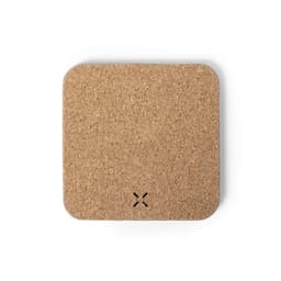 A square wireless charger in a natural cork finish, featuring a simple design and minimal branding.