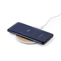 A wireless charger in grey and white, with a smartphone displaying a battery charging status of 60%.
