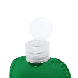A green Karlax Pouch with a clear flip-top cap, designed for hand sanitiser. It features a logo on the pouch.
