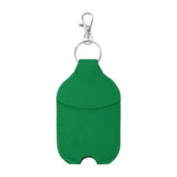 A green pouch with a keyring clip, designed for holding hand sanitiser or similar items. It features a simple, sleek design.