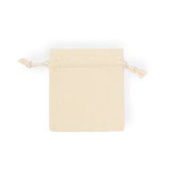 A cream-coloured drawstring pouch with tassels at the top, suitable for holding small items or games.