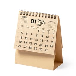 A desk calendar with a minimalist design, featuring a brown cover and a spiral binding, displaying dates for January 2027.