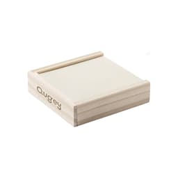A wooden game box with a smooth top and a branded logo, featuring a natural finish and minimal design.