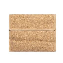 A drink bottle cooler in a natural cork design with a beige trim, featuring a fold-over flap.