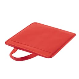 A red cushion with a handle, featuring a smooth surface and a simple design, ideal for home use.