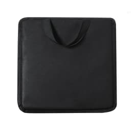A black cushion with a handle, designed for comfort and portability. It features a simple, solid texture.