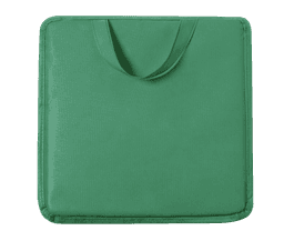A green cushion with a carry handle, made from durable material, designed for comfort and portability.