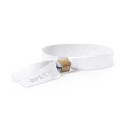 A white Broch Bracelet made of RPET material, featuring a bamboo fastening.