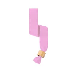 A pink fabric wristband with a wooden clasp. Suitable for events and exhibitions.