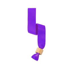 A purple wristband made of fabric with a wooden clasp featuring a logo. Ideal for events and exhibitions.