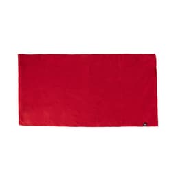 A red absorbent towel with a branded label, designed for personal use in health and fitness.