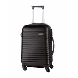 A wheeled bag in black with a ribbed design and retractable handle, featuring a brand logo on the side.