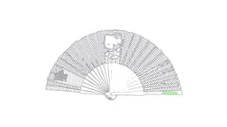 A decorative hand fan featuring a Hello Kitty design, primarily in white with black detailing and a green accent.