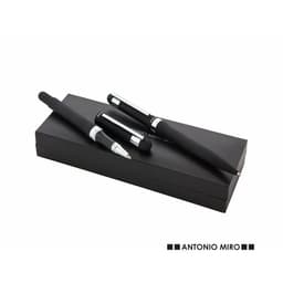 A metal pen gift set featuring two black pens in a sleek black presentation box, accompanied by a branding logo.