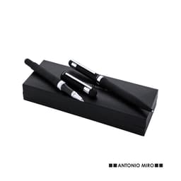 A metal pen gift set in black, featuring a ballpoint and stylus, presented in a sleek black box.