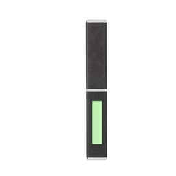 A black metal pen with a green accent. The pen features a logo on its surface.