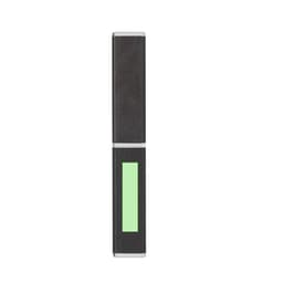 A black metal pen with a green rectangular accent and a logo on the body.