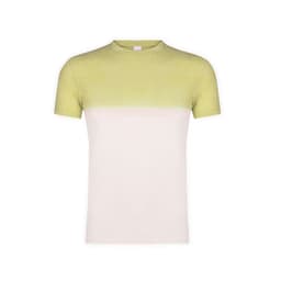 A short-sleeved adult T-shirt with a gradient design, featuring light green at the top and cream on the bottom.