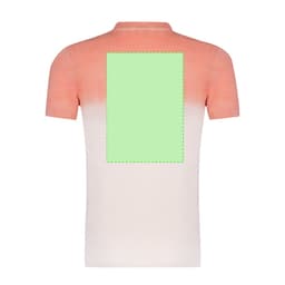 A short-sleeved T-shirt in an ombre design, transitioning from orange to white, featuring a blank area on the back.