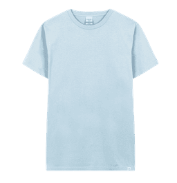 A light blue adult T-shirt with short sleeves and a simple design. Features a small logo on the label.