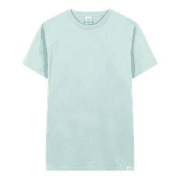A light mint green adult T-shirt with a classic fit and a small logo at the hem.