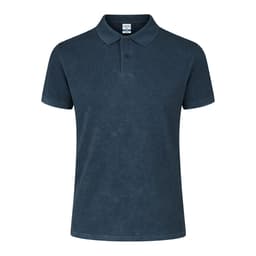 A navy polo shirt with a classic collar and two-button placket. It features a small logo on the chest.