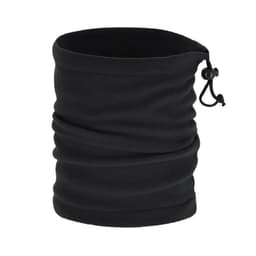 A black, folded scarf with a drawstring, designed as a versatile clothing accessory. It has a simple, smooth texture.