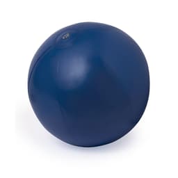 A navy blue beach ball with a smooth surface and a small valve for inflation. It features a simple design.