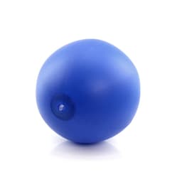 A blue beach ball with a valve, designed for leisure and outdoor activities. It has a smooth, glossy finish.